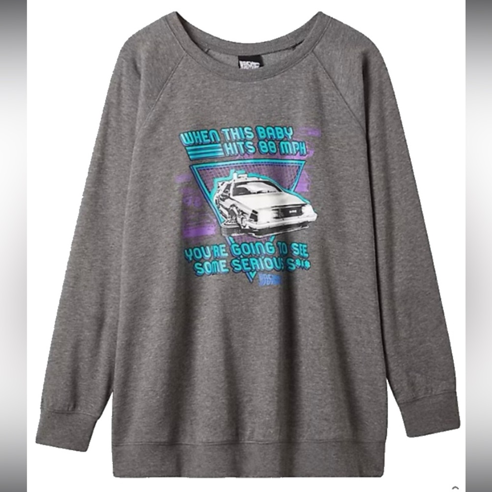 Torrid Plus Size 1 Universal Back to the Future Delorean Car Gray Sweatshirt